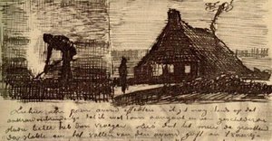 Paysans Brûlant Des Mauvaises Herbes Et Ferme Au Soir — Vincent Willem Van Gogh, Post-impressionism
