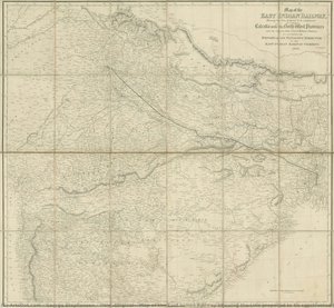 Title (original): Map Of The East Indian Railway Shewing The Line Proposed To Be Constructed To Connect Calcutta With The North West Provinces And The Immediate Civil And Military Stations To Accompany The Report Of The Managing Director Of The East .... — George Stephenson