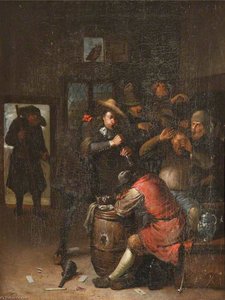 Gesellschaftliche Zusammenkünfte und ein Mann, der eine Flöte spielt