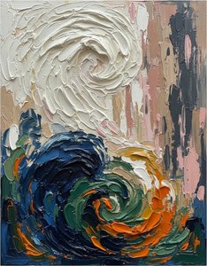 Himmlischer Wirbel In Bewegung: Eine Singuläre Studie Von Impasto-licht Und Turbulenten Schatten — David Moreau, Gips- & Texturkunst