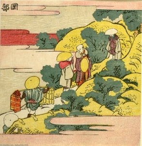 Men Traveling The Utsu No Ya Pass — होकुसाई, Impressionistic Landscape