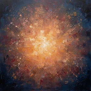 Celestial Radiance: A Singular Explosion Of Golden Light Amidst Infinite Indigo Shadows — Christian Noiret, Contemporary Abstract