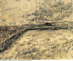 Wheat Field With Sun And Cloud — Vincent Willem Van Gogh, Post-impressionism