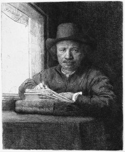 Rembrandt Drawing At A Window — Rembrandt Van Rijn, Dutch Golden Age