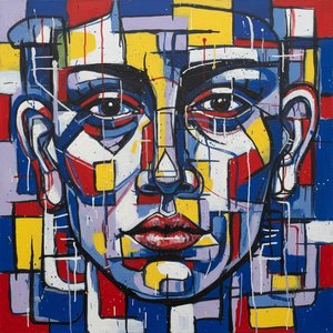 Fragmented Monolith: A Geometric Symphony Of Primary Tones And Structural Fluidity — Laurent Fabre, Neo-abstract Art (modern Abstract Compositions)