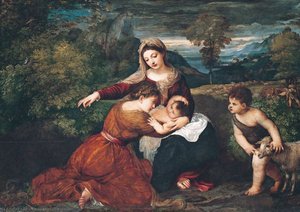 Virgin And Child With Saint And Saint John — Tiziano Vecellio, High Renaissance