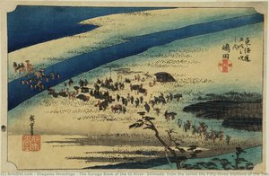 La rive de Suruga sur la rivière Oi, Shimada, de la série les Cinquante-trois Stations du Tokaido (édition Hoeido)