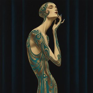 Gilded Filigree Tracing A Midnight Teal Silhouette — Valentin Laurent De Courcey, Art Deco