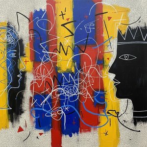 Fragmented Dialogue Of Primordial Shadows And Electric Gestures In Primary Tones — Christian Noiret, Contemporary Abstract Painting