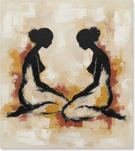 Eternal Echoes In Ochre: A Meditative Study Of Silhouetted Souls And Shadowed Grace