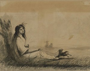 Women Reclining With Leashed Dog (from Laurence Sterne, A Sentimental Journey, 1768) — अल्फ्रेड जैकब मिलर, Romanticism