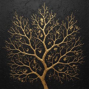 Golden Neural Radiance Amidst The Infinite Depth Of A Textured Midnight Void — David Moreau, Plaster & Texture Art