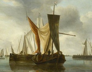 Dutch Fishing Boats Becalmed Near A Jetty — Hendrik Jacobsz Dubbels, Dutch Golden Age
