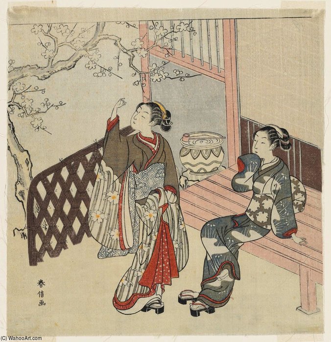 Two Young Women Admiring Plum Blossoms — Suzuki Harunobu