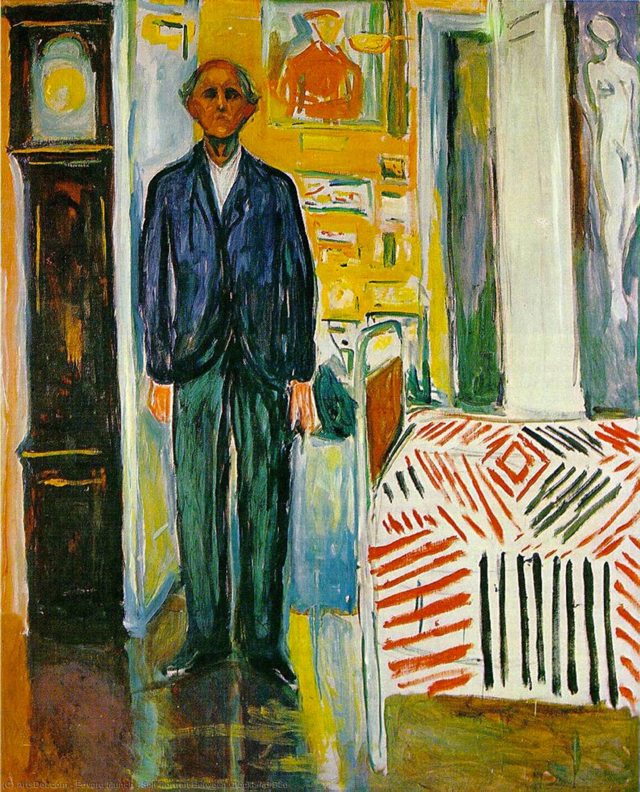 Self Portrait Between Clock And Bed — Edvard Munch