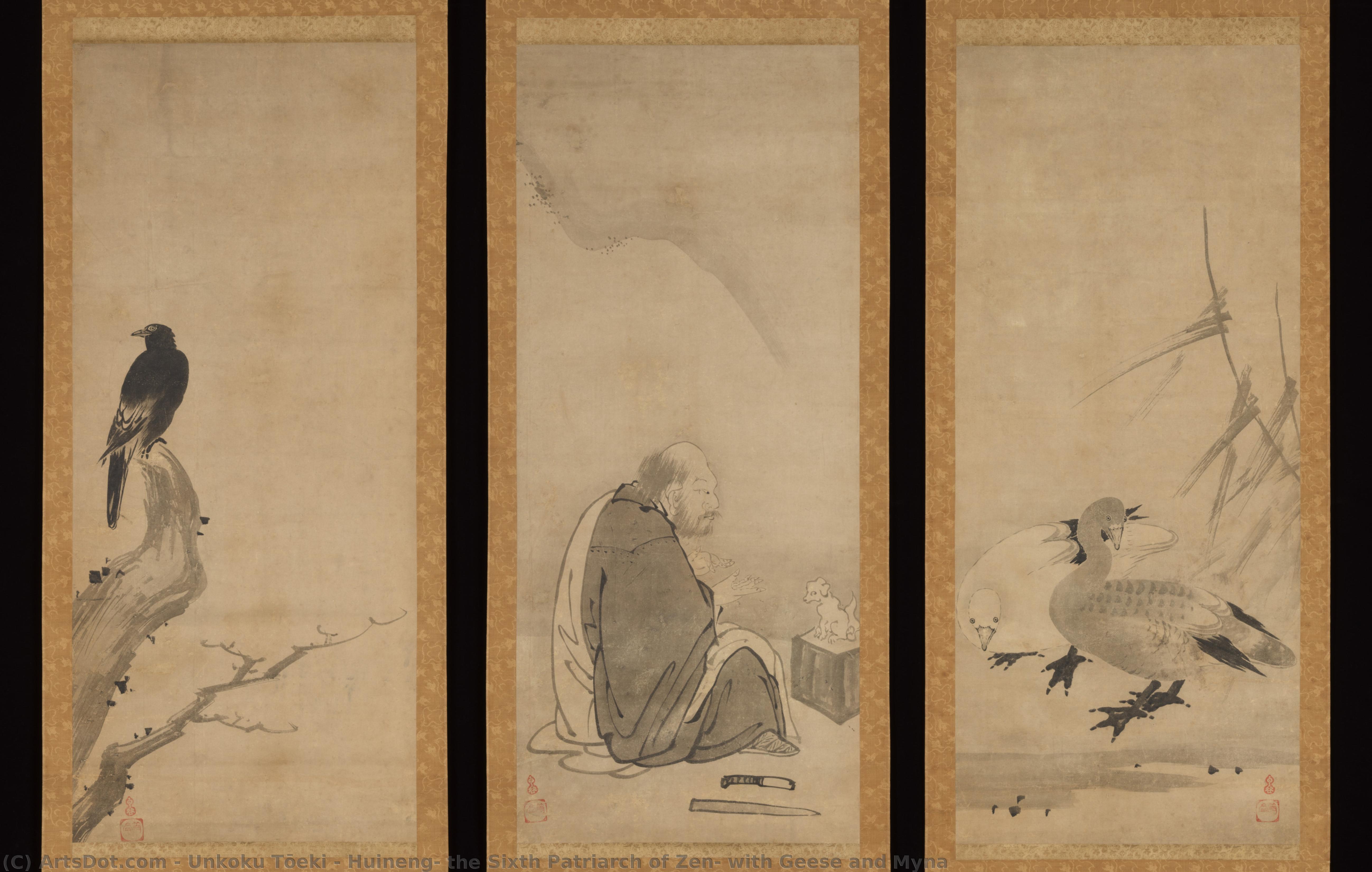 Huineng, The Sixth Patriarch Of Zen, With Geese And Myna — Unkoku Tōeki