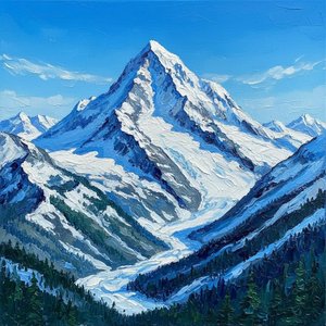 Monolithische Stilte: Een Monumentale Impasto-studie Van Eeuwige Gletsjerpieken