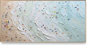 Ethereal Tides Of Cerulean Sand: A Sculptural Study In Serene Impasto Motion