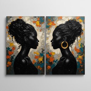 Celestial Echoes In Ochre: A Monumental Diptych Of Mirrored Souls And Primal Light