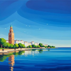Azure Serenity: A Monolithic Tower Amidst The Silent Blue Horizon — Marion Delorme