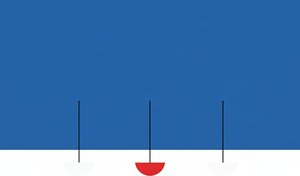 Celestial Equilibrium: A Monumental Study In Crimson Symmetry And Infinite Blue Serenity