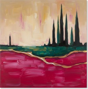 Ethereal Crimson Horizon With Silhouetted Spires And A Vein Of Gilded Light