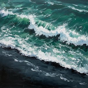 Turbulent Emerald Crests: A Monumental Study Of Kinetic Sea And Shadowed Shore