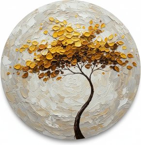 Golden Solitude: A Monumental Tondo Of Textured Ochre And Timeless Serenity — David Moreau
