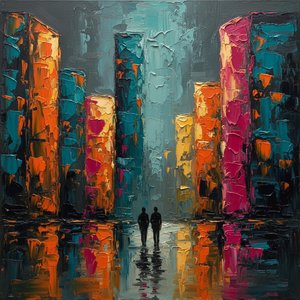Luminous Echoes Of Solitude Amidst The Monumental Glow Of An Abstracted Cityscape