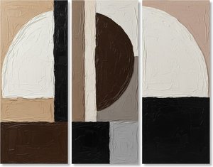 Monolithic Horizon: A Triptych Of Sculptural Shadows And Ethereal White Arcs