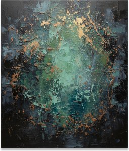 Celestial Fracture In Midnight Teal With Radiant Gold And Primordial Seafoam Textures — David Moreau