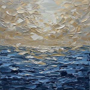 Ethereal Horizons: A Monumental Impasto Study Of Turbulent Tides And Ochre Dawn — David Moreau