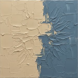 Fragmented Equilibrium: A Monumental Study In Slate Blue And Cream Impasto