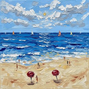 Azure Rhythms Of The Shoreline: A Sculptural Study In Impasto And Light — David Moreau
