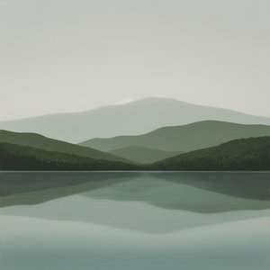 Ethereal Silhouettes In Muted Sage: A Meditative Study Of Infinite Mist And Reflection