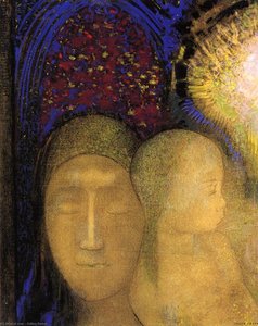 Woman And Child Against A Stained Glass Background — Odilon Redon