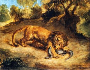 Lion And Caiman (also Known As Lion Clutching A Lizard Or Lion Devouring An Alligator) — Eugène Delacroix