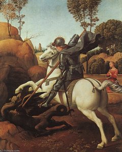 St. George Fighting The Dragon, - (28.5x21.5) — Raphael