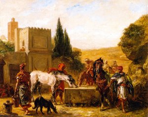 Horses At A Fountain — Eugène Delacroix