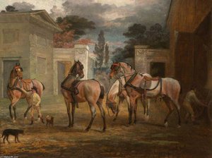 Four Roan Coach Horses With Two Grooms — George Garrard