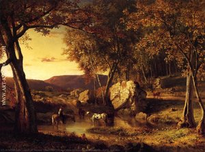 Summer Days, Cattle Drinking Late Summer, Early Autumn — George Innes
