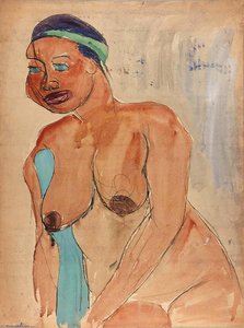 Seated Female Nude With Green Headband — William H. Johnson