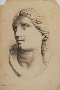 Two-dimensional Work Without Framing. Representation Of The Close-up Of A Female Figure, 3/4 Left Profile. Wavy Hair That Falls On The Right Side, Covering Part Of The Pinna, Parted In The Middle. In The Lower Left Corner The Handwritten Date. In The.... — Eugenia Belín Sarmiento
