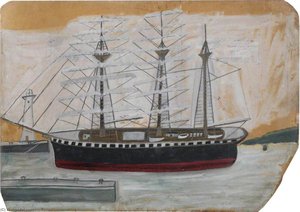 Three Masted Ship Near Lighthouse — Alfred Wallis
