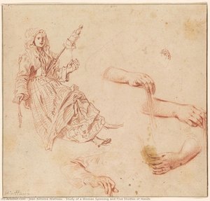 Study Of A Woman Spinning And Five Studies Of Hands