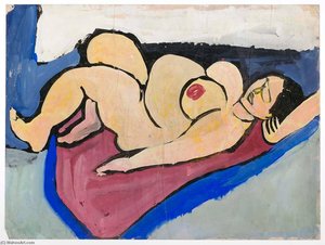 Reclining Female Nude On Red Drape — William H. Johnson