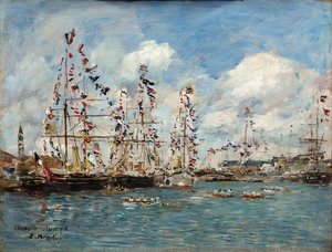 Boats Decorated With Flags In The Port Of Deauville (bateaux Pavoisés Dans Le Bassin, Deauville) — Eugène Louis Boudin