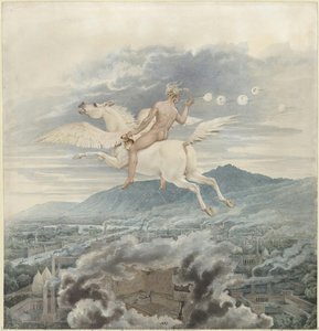 Female Figure (blowing Bubbles), As Allegory Of Christian Peter Wilhelm Beuth, Riding Pegasus Over An Industrial City — Karl Friedrich Schinkel