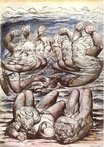 Inferno, Canto Vii, 110-127, The Stygian Lake With Angry Sinners Fighting — William Blake