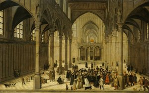 Church Interior With Christ Preaching To A Crowd — Cornelis Van Dalem